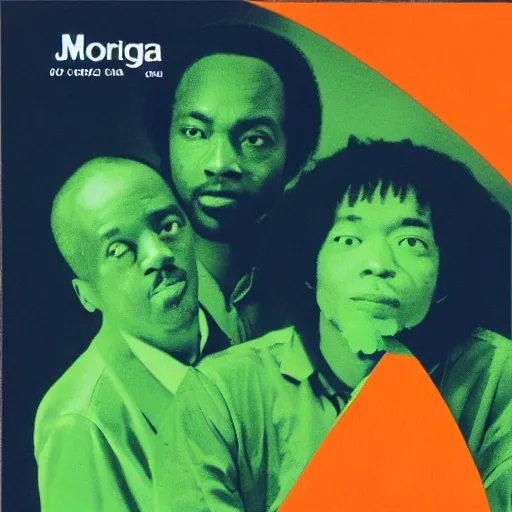 Prompt: moringa juice, 6 0's jazz fusion, album cover, casiopea, orange color, green, moringa leaves juice