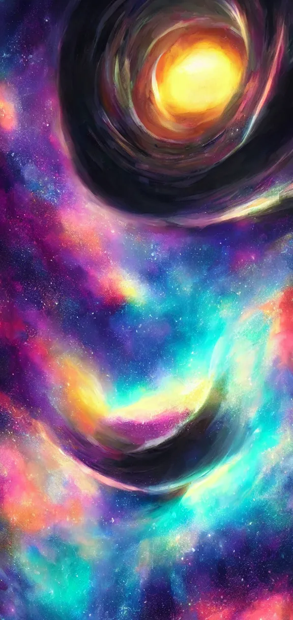 Prompt: colorful galaxy blackhole portal to hyperspace concept art by sylvan sarrailh