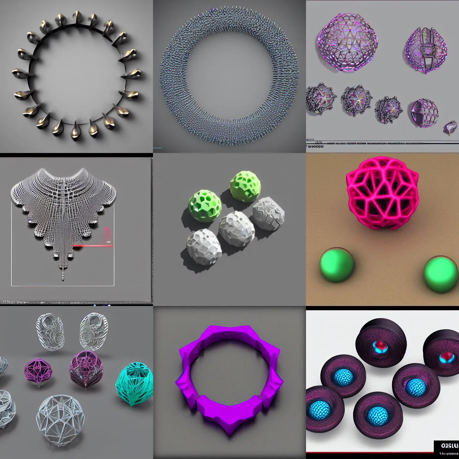 Prompt: laser sintered jewels 3 d printing jewels polyamide, render, keyshot, vray, colored