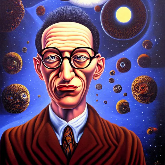 Image similar to an oil on canvas portrait painting of max stirner, surrealism, surrealist, cosmic horror, rob gonsalves, high detail