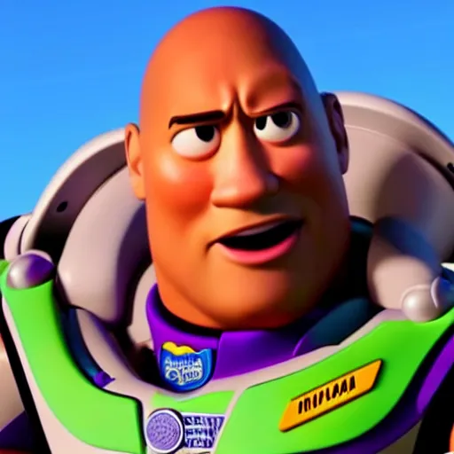 Image similar to dwayne johnson as pixar characters on toy story movie