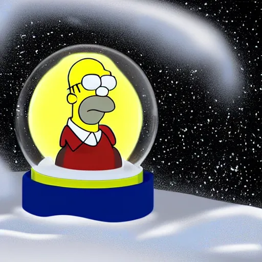 Prompt: A snowglobe that contains Homer Simpson, digital art.