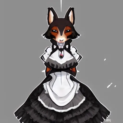 Prompt: a fox fursona wearing a maid outfit, highly detailed, digital art, trending on artstation, furry art