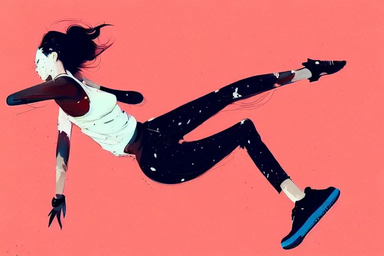 Image similar to a ultradetailed painting of a stylish woman laying on the ground, she is wearing nike air force 1 sneakers, by conrad roset and greg rutkowski, trending on artstation