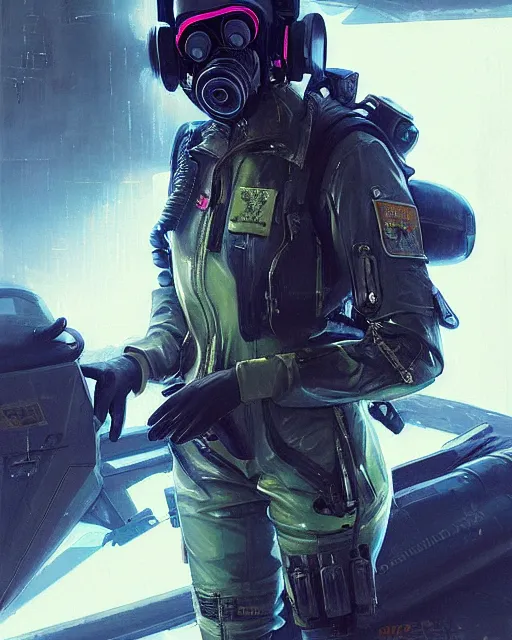 Prompt: detailed neon female swat officer flying a fighter jet, cyberpunk futuristic, neon, gas mask, reflective puffy coat, decorated with traditional japanese by ismail inceoglu dragan bibin hans thoma greg rutkowski alexandros pyromallis nekro rene margitte, fire & smoke, illustrated, perfect face, fine details, realistic shaded, fine - face, pretty face