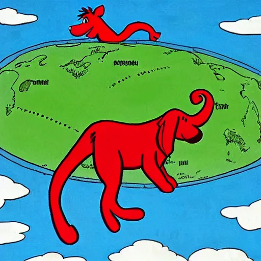 Image similar to clifford the big red dog wrapping around the earth like oroborous like a gigantic snake