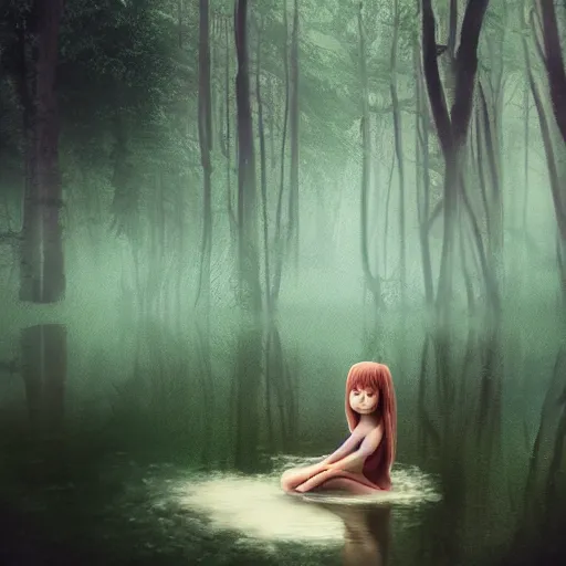 Image similar to forest girl child in a lake by ross tran, natural, fantasy, fog, artwork