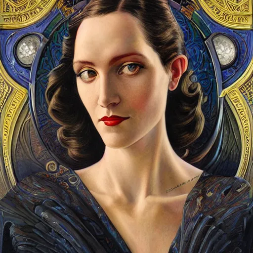 Image similar to an art nouveau, ( streamline moderne ), multi - ethnic and multi - racial portrait in the style of donato giancola and anna dittmann and charles dulac. very large, clear, expressive, and intelligent eyes. symmetrical, centered, ultrasharp focus, dramatic lighting, photorealistic digital matte painting, intricate ultra detailed background.