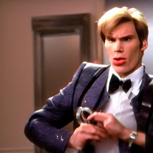 Prompt: Live Action Still of Jerma985 in Austin Powers, real life, hyperrealistic, ultra realistic, realistic, highly detailed, epic, HD quality, 8k resolution, body and headshot, film still