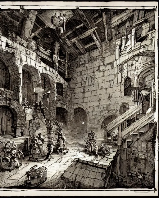 Image similar to a party of adventurers in an endless dungeon by Piranesi