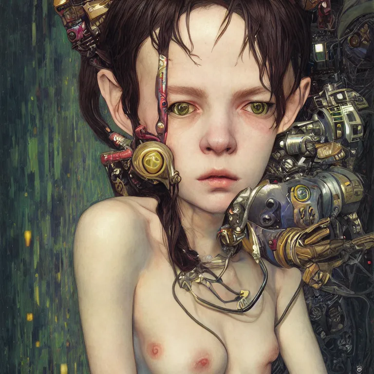 Image similar to portrait of beautiful young goblin, cyberpunk, Warhammer, highly detailed, artstation, illustration, art by Gustav Klimt and Range Murata and Ilya Kuvshinov and Sakimichan