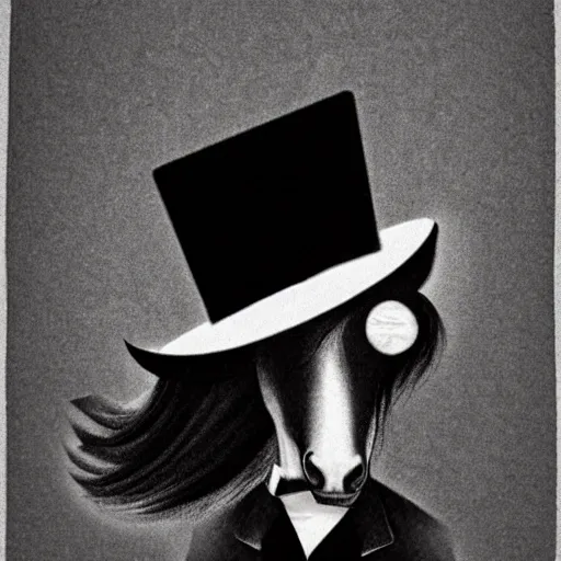 Image similar to a horse in a top hat, highly detailed