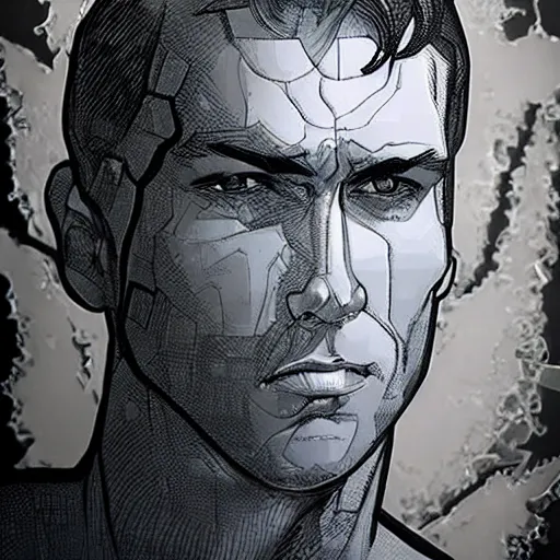 Prompt: man portrait made out of ice, beautiful, cyborg, comic book art, highly detailed