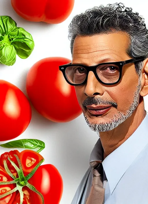 Image similar to jeff goldblum in a tomato