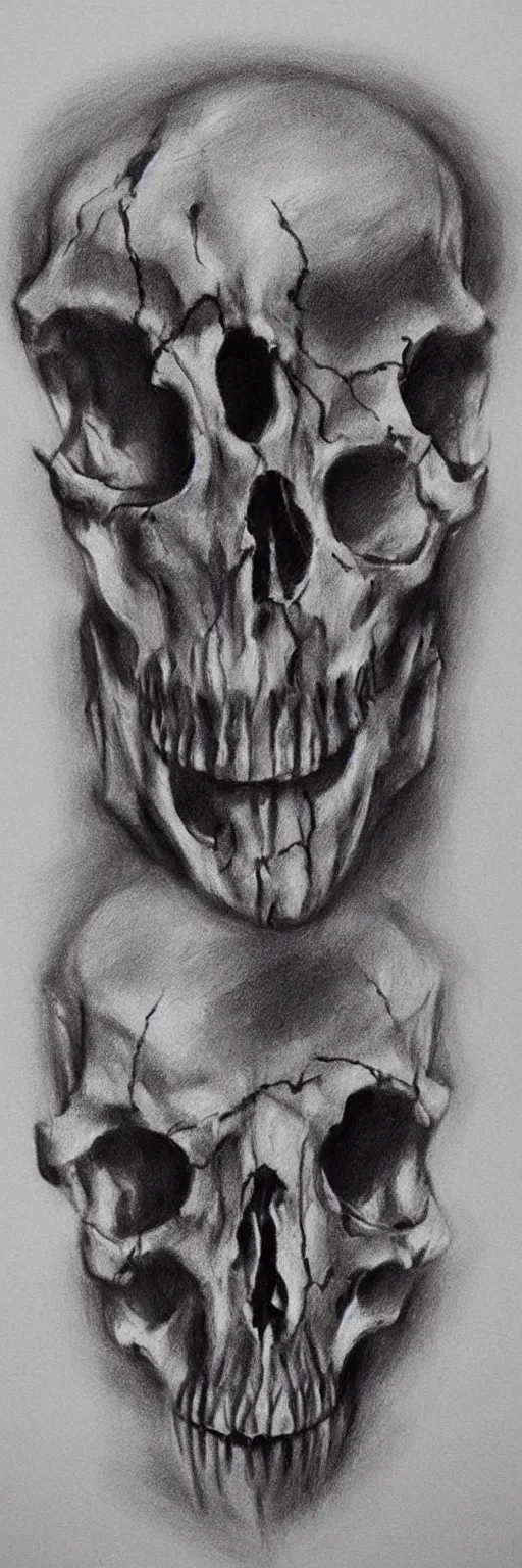 Prompt: Charcoal fine art sketch, animal skull