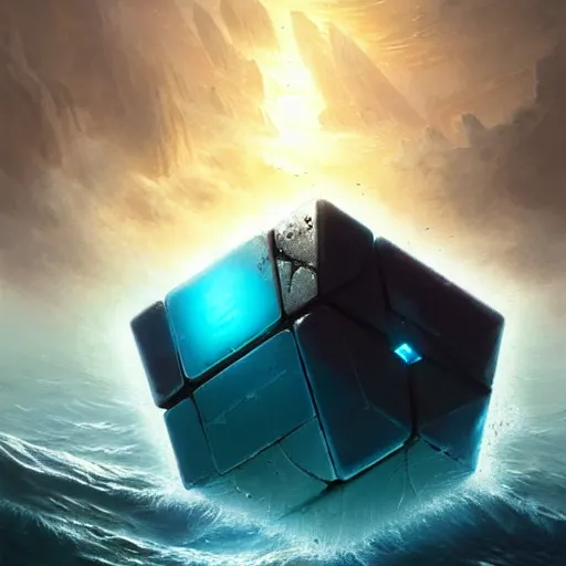 Prompt: An alien cube draining water from the ocean, by greg rutkowski