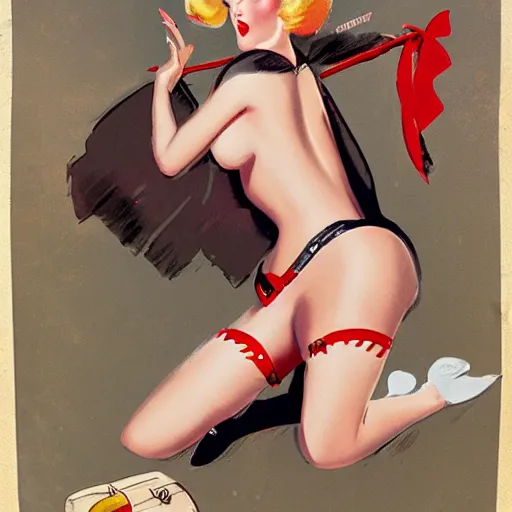 Image similar to a gacha live character in the style of gil elvgren,