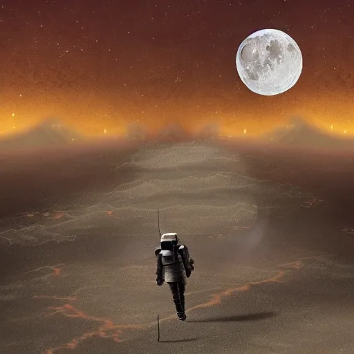 Image similar to fantasy illustration of moon landing