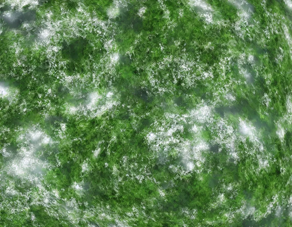 Image similar to hyper realistic 3 d rendering of little green flat planet, hd, hdr, ultra detailed, high resolution