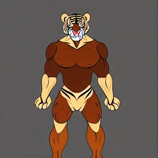 Image similar to A standing tiger showing off his muscles, featured on DeviantArt, FurAffinity