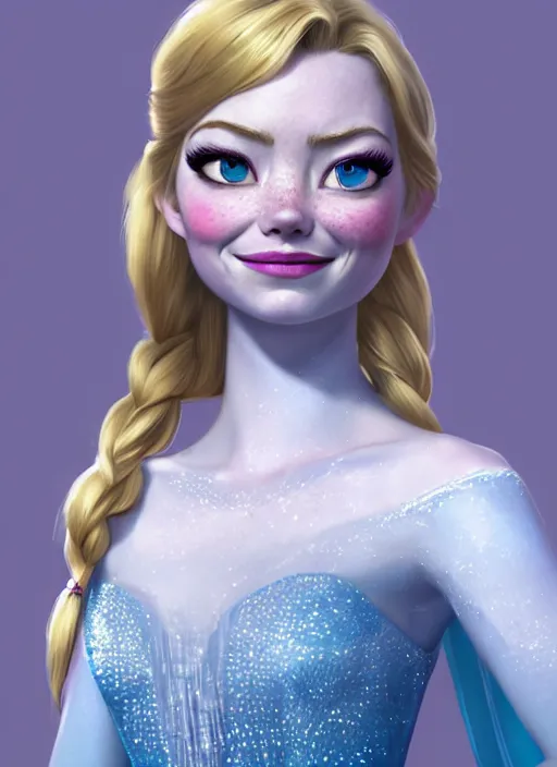 Image similar to Elsa from frozen portrait of Emma Stone, au naturel, hyper detailed, digital art, trending in artstation, cinematic lighting, studio quality, smooth render, unreal engine 5 rendered, octane rendered, art style by klimt and nixeu and ian sprigger and wlop and krenz cushart