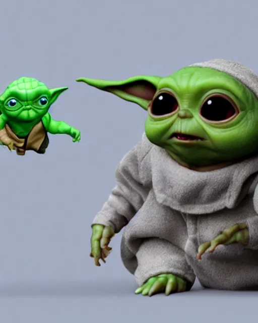 Image similar to Gizmo holding hands with his friend baby Yoda, trending on artstation, Photorealistic