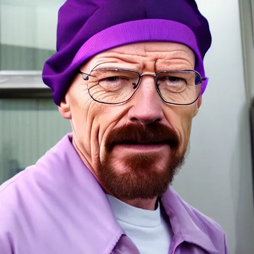 Prompt: walter white using a purple durag looking fresh