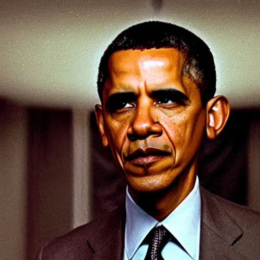 Prompt: A still of Obama giving the Kurbick stare in The Shining (1980)