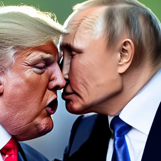 Prompt: donald trump passionately kissing vladimir putin