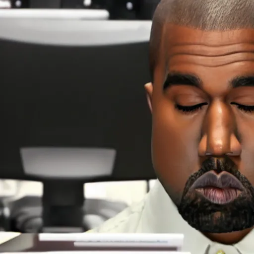 Image similar to Kanye west in the office 4K quality super realistic