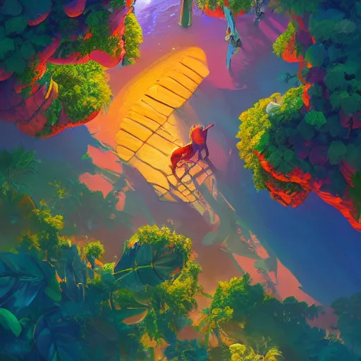 Image similar to tropical paradise from above, maya ali mage, gloomhaven, dynamic lighting, gaudy colors, octane render aesthetic, matte painting concept art, official fanart behance hd artstation by jesper ejsing, by rhads and makoto shinkai and lois van baarle and ilya kuvshinov and rossdraws