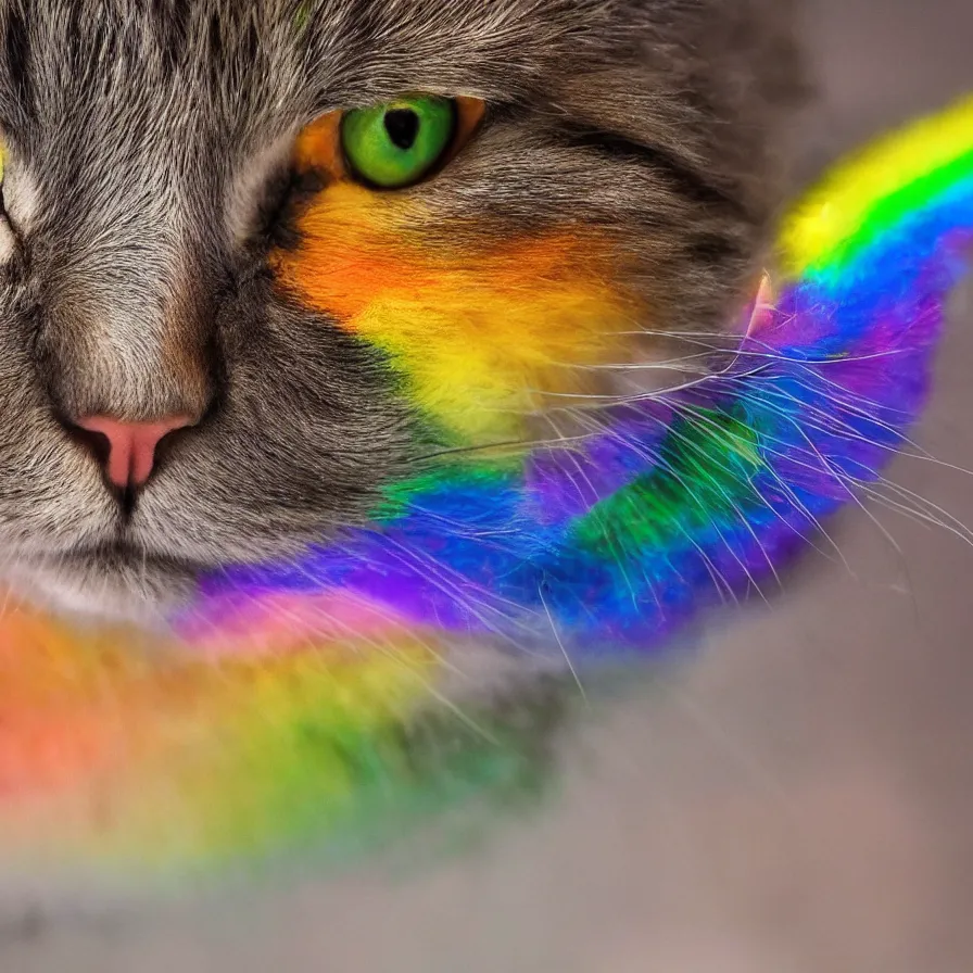 Prompt: a Rainbow cat ready to catch a mouse, ultra realistic, 8K