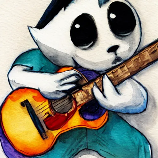 Image similar to k. k slider, playing guitar at a concert, watercolor