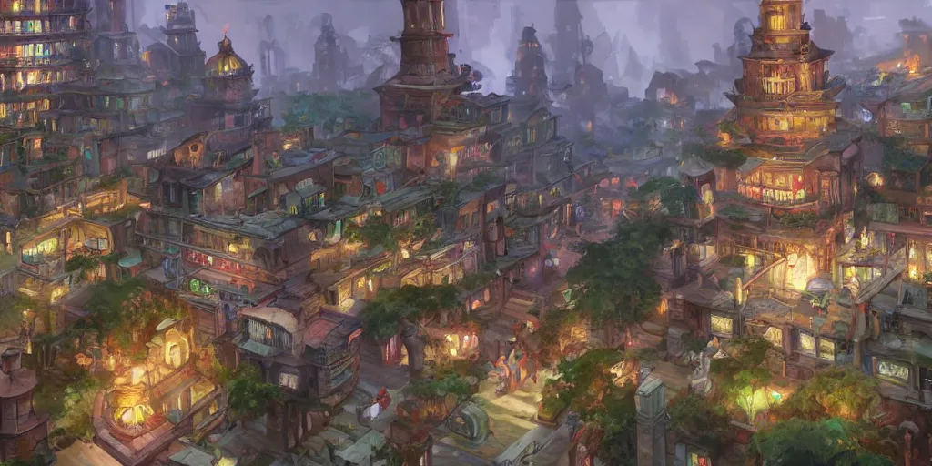 Image similar to Bustling pre-colonial Philippine city, concept art by Tyler Edlin