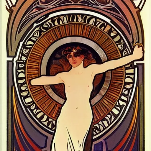 Image similar to art by alphonse mucha