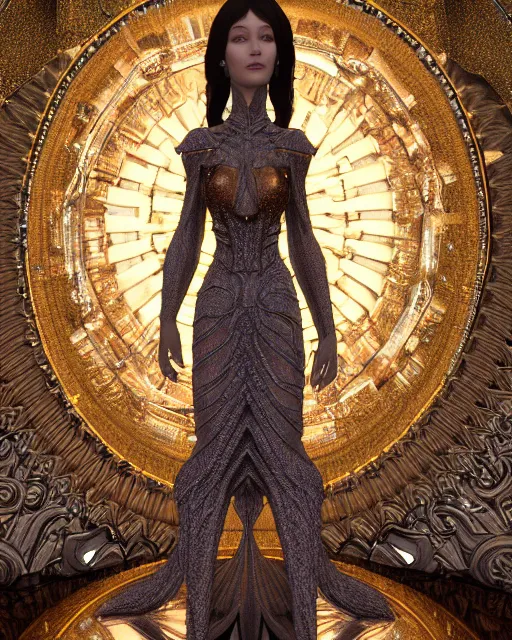 Image similar to a highly detailed metahuman 4 k close up render of an alien goddess bella hadid monument renaissance in iris van herpen dress schiaparelli in diamonds crystals swarovski and jewelry iridescent in style of alphonse mucha gustav klimt trending on artstation made in unreal engine 4