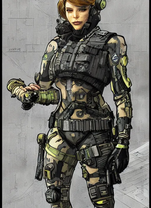 Prompt: Dinah. USN special forces futuristic recon operator, cyberpunk military hazmat exo-suit, on patrol in the Australian autonomous zone, deserted city skyline. 2087. Concept art by James Gurney and Alphonso Mucha. (Metal Gear Solid 6, rb6s)