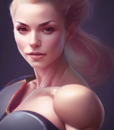 Image similar to beautiful portrait of a gorgeous personal trainer who looks like Lady Dimitrescu , character design by charlie bowater, ross tran, artgerm, and makoto shinkai, detailed, soft lighting, rendered in octane