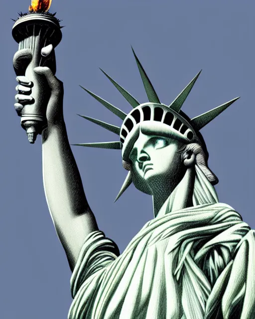 Prompt: the statue of liberty as beautiful woman hyper realistic face, beautiful eyes, fantasy art, in the style of greg rutkowski, intricate, hyper detailed, smooth