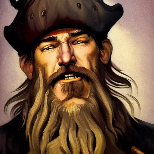 Image similar to N. C. Wyeth painting bearded pirate, painted fantasy character portrait, headshot, fantasy, highly detailed, digital painting, artstation, concept art, sharp focus, illustration, art by the golden age of American illustration archive, N. C. Wyeth, simon bisley and frank frazetta, trending on art station, trendingon cg talk, trending on illustration, trending on painting