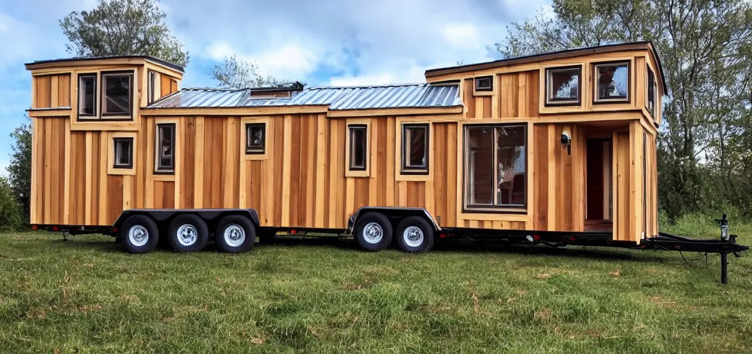 Prompt: raska - style tiny house on trailer.