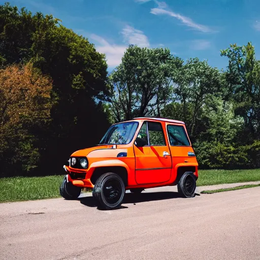 Prompt: a peel p 5 0 mixed with a 2 0 0 0 ford excursion, professional photography, wide - angle