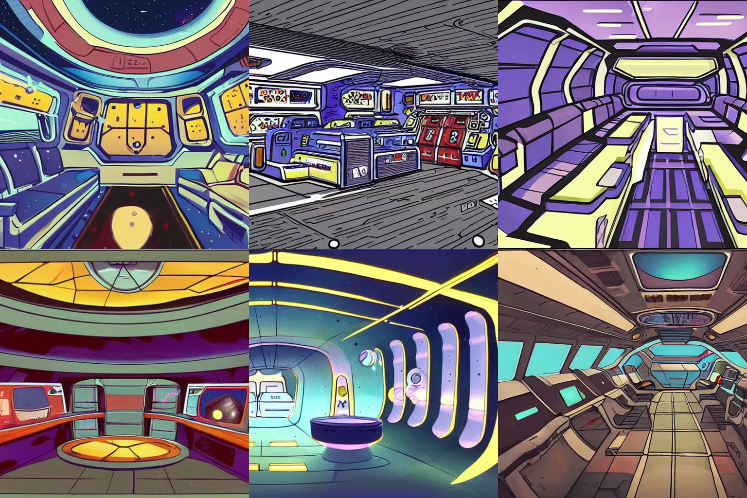 Prompt: Concept art of inside a large passenger spaceship, with a clothing store at the side, from a space themed Serria point and click 2D graphic adventure game, made in 1999, high quality graphics