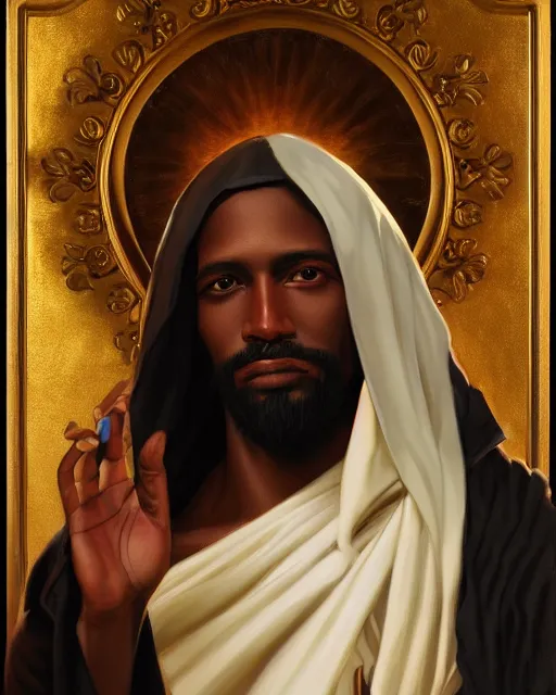 Image similar to black jesus, oil on canvas, artstation, by j. c. leyendecker and edmund blair leighton and charlie bowater, octane