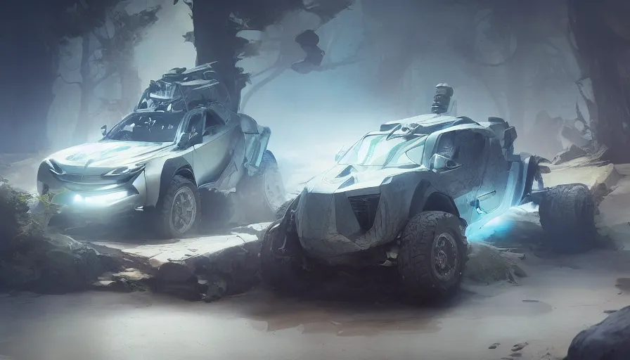 Prompt: a beautiful concept design of a supercar converted into offroad suv by cory loftis, fenghua zhong, ryohei hase, ismail inceoglu and ruan jia. volumetric light, detailed, octane render, shadow of the tomb rider