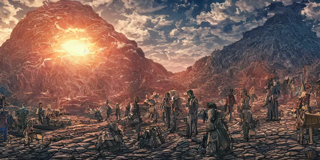 Image similar to now is the time to make real the promises of democracy. now is the time to rise from the dark and desolate valley of segregation to the sunlit path of racial justice. ultrafine highly detailed colorful illustration, intricate linework, sharp focus, octopath traveler, final fantasy, unreal engine highly rendered, global illumination, radiant light, intricate environment