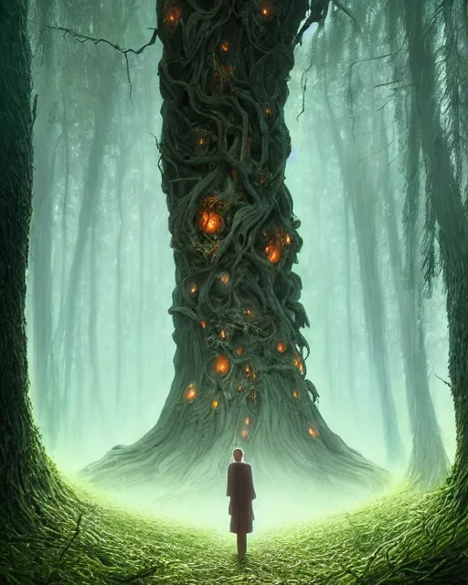 Image similar to highly detailed surreal vfx portrait of a cursed monster in a shadowy forest by a willow tree, stephen bliss, unreal engine, greg rutkowski, loish, rhads, beeple, makoto shinkai and lois van baarle, ilya kuvshinov, rossdraws, tom bagshaw, alphonse mucha, global illumination, detailed and intricate environment