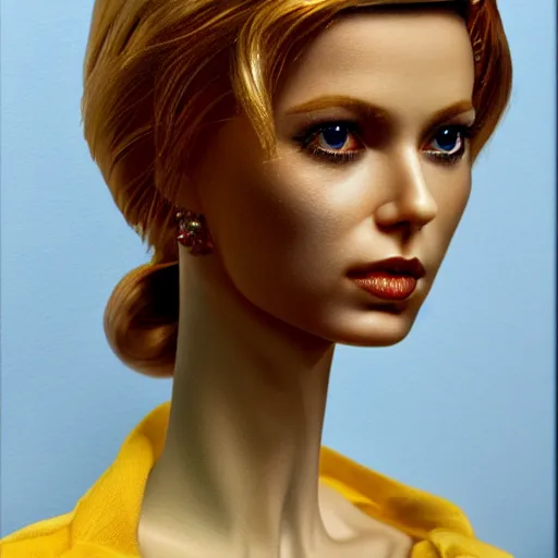 Image similar to detailed details photorealistic horror barbie doll in the style of bob peak and alex ross, gouache and wash paints color, detailed details facial and body and human and environments and proportionate, detailed 5 k details.