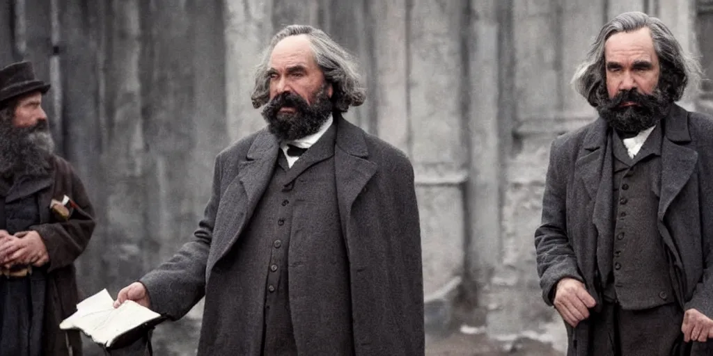 Prompt: Christian Bale as Karl Marx in 'Marx' (2022), movie still frame