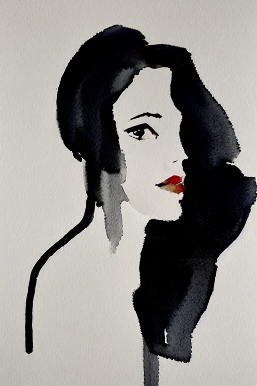 Image similar to beautiful face woman, grey, colorless and silent, watercolor portrait by David downton